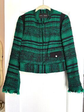 Proenza Schouler Green Black Tweed Cropped Jacket 4 Small Lady